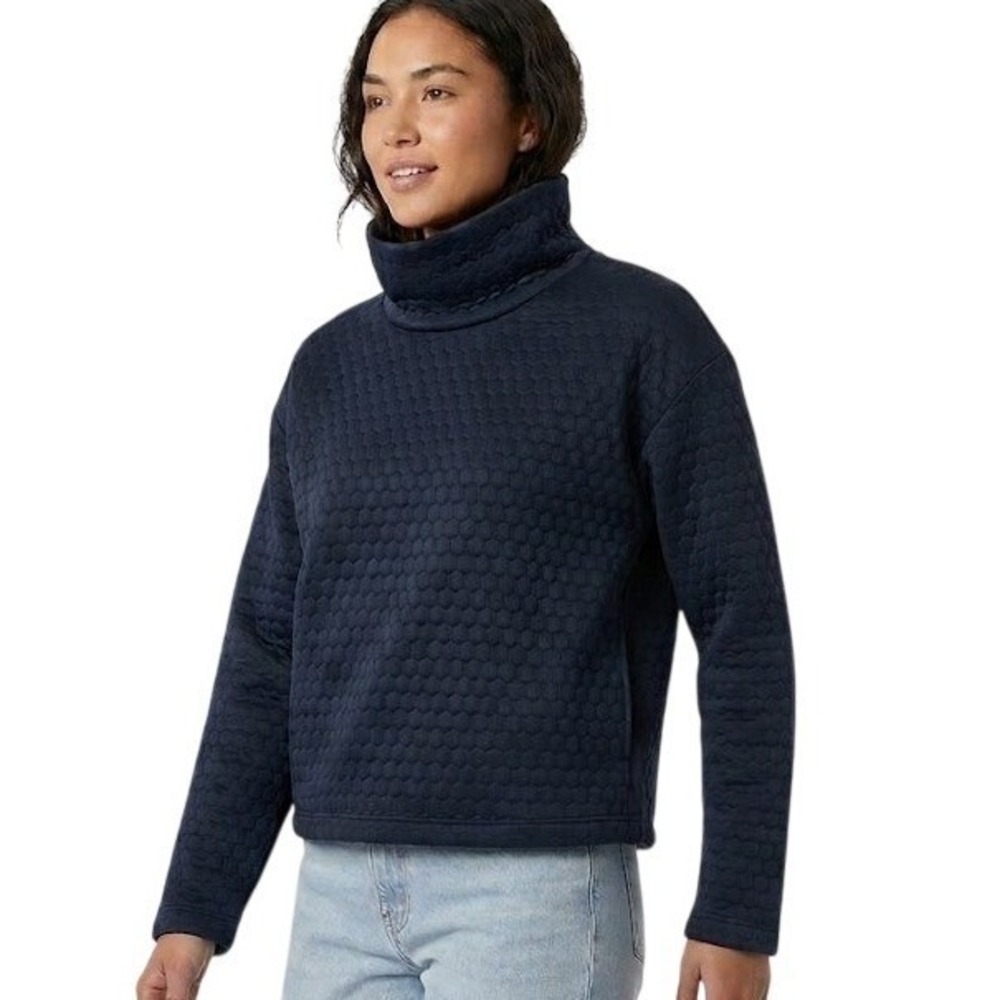 New Balance HeatLoft Funnel Neck Quilted Pullover Womens Navy Blue New Honeycomb